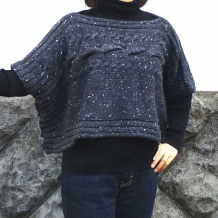 手編みセット☆2通りの着こなしが楽しめるケーブルポンチョ - ケープ 