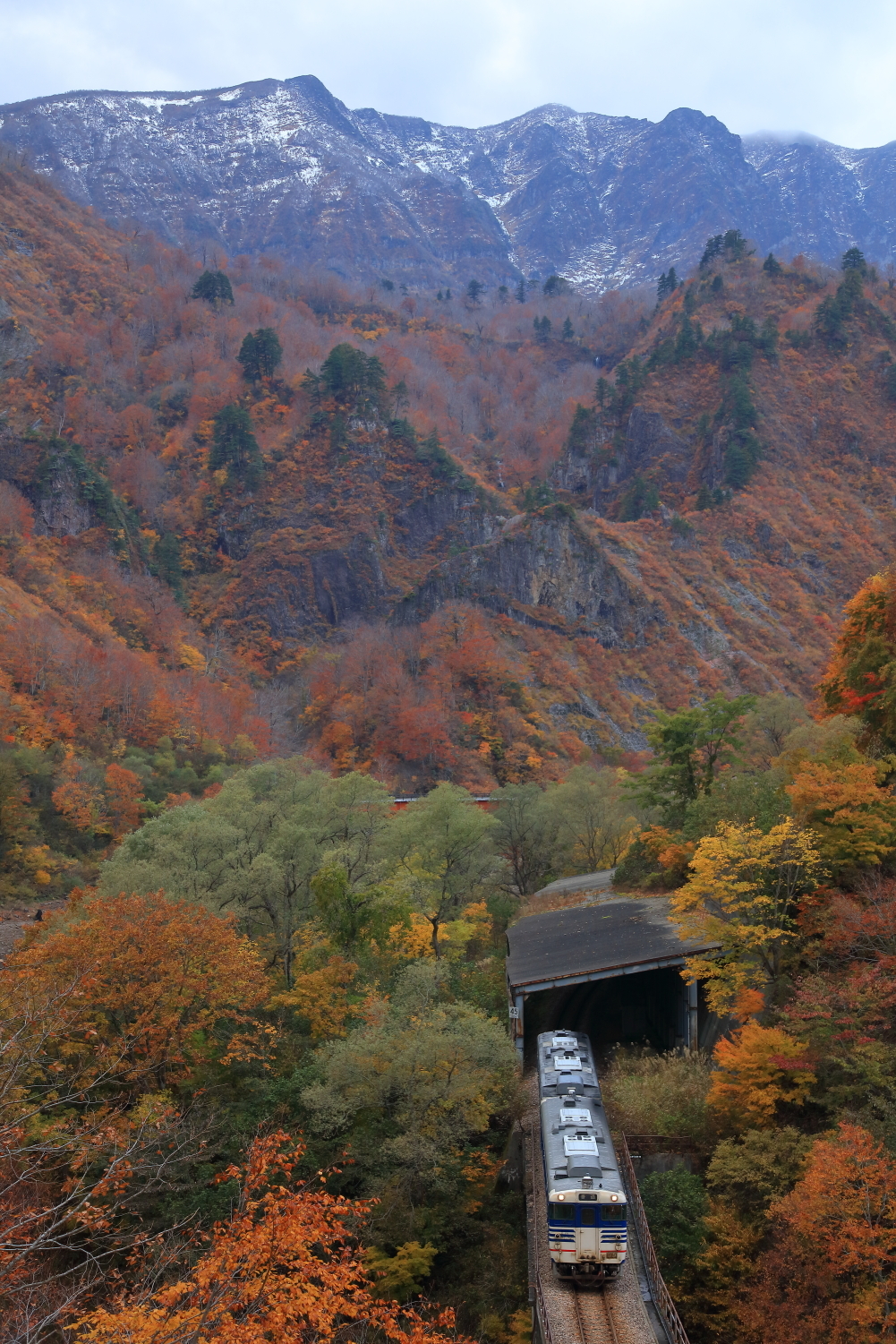 鉄道定番紀行 只見線の紅葉絶景の田子倉湖周辺を行くキハ４０ 大白川 只見